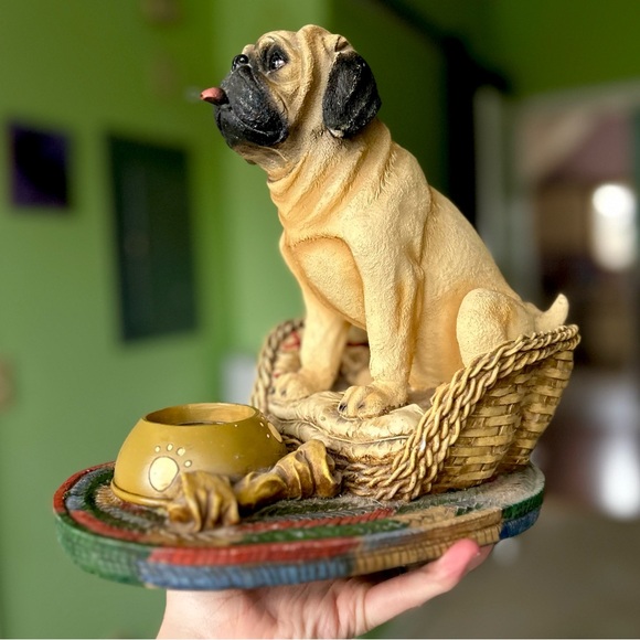 VTG Textured Pug Dog In Bed Doggy Lovers 3D Statue Candle Tea Light Holder - Picture 8 of 13